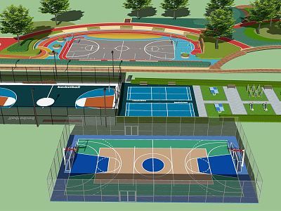 現(xiàn)代 運(yùn)動(dòng)場地 消防登高面 戶外健身跑道標(biāo)識標(biāo)志 娛樂運(yùn)動(dòng)場 綠道劃線 公園鋪裝SU模型